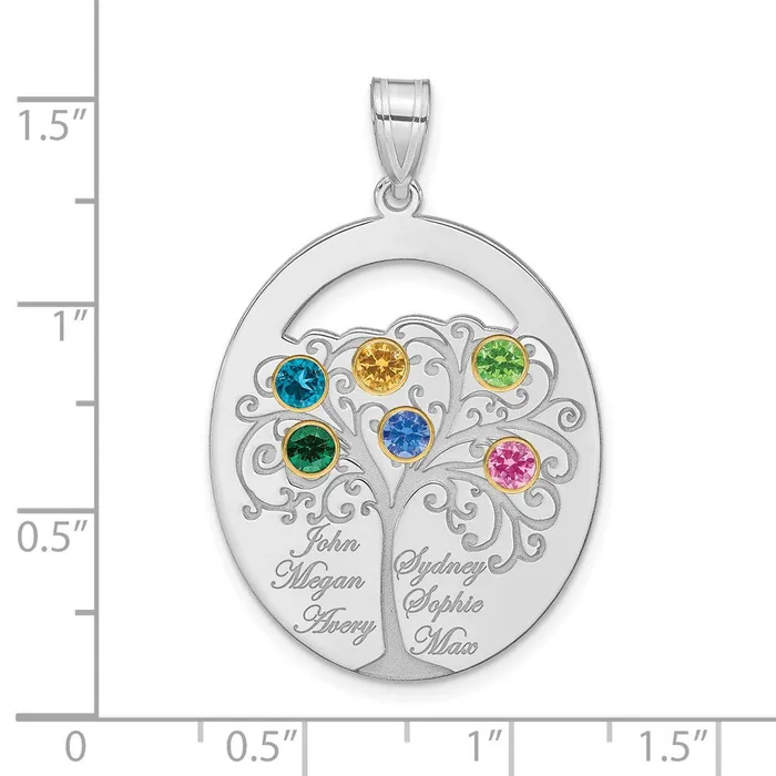 Sterling SilverRhodplated 6 Birthstone with 18K Bezel Family Pendant TreasureFineJewelers Necklaces