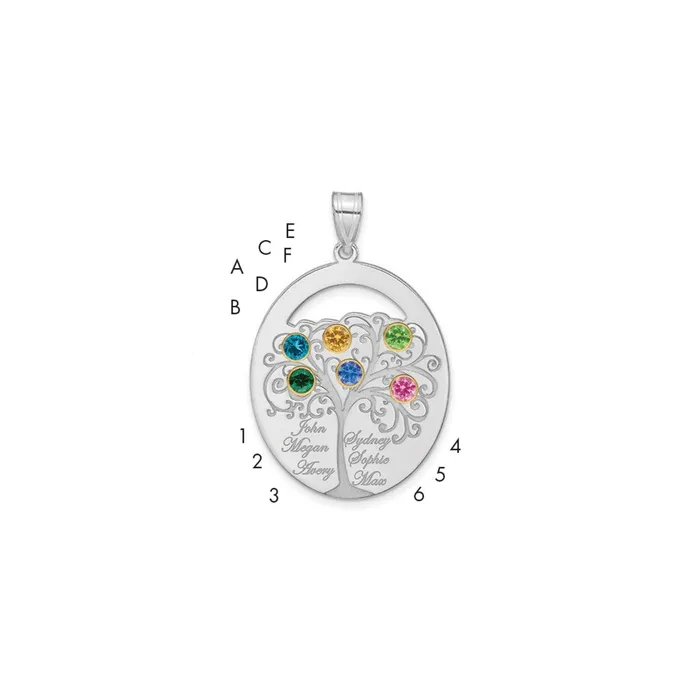Sterling SilverRhodplated 6 Birthstone with 18K Bezel Family Pendant TreasureFineJewelers Necklaces