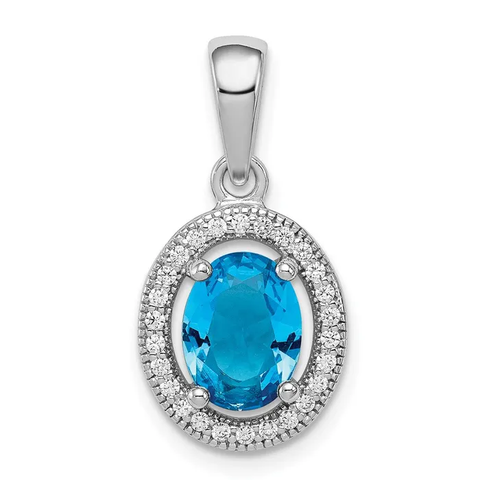 Sterling Silver Rhodplated Blue and White CZ Oval Pendant TreasureFineJewelers Necklaces Sterling Silver Rhodplated Blue and White CZ Oval Pendant TreasureFineJewelers Necklaces