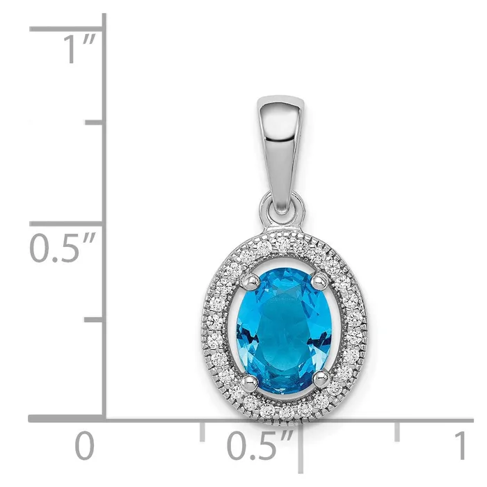 Sterling Silver Rhodplated Blue and White CZ Oval Pendant TreasureFineJewelers Necklaces