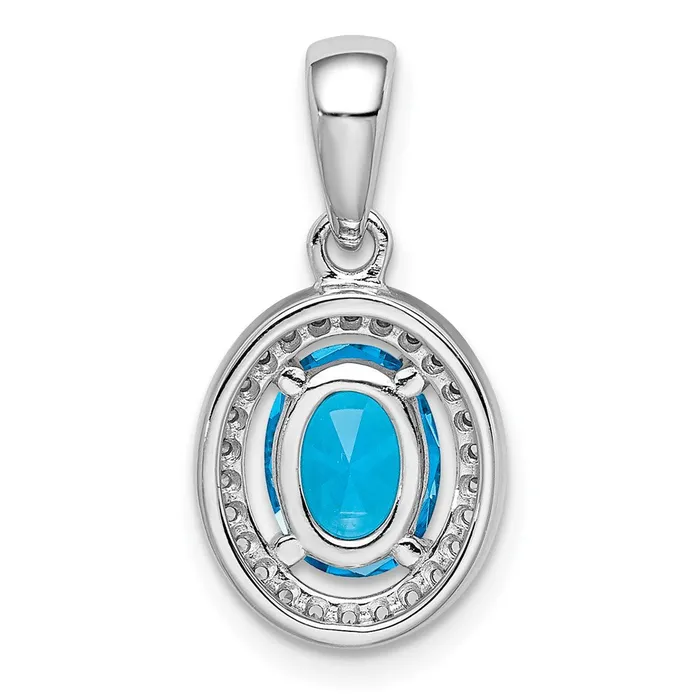 Sterling Silver Rhodplated Blue and White CZ Oval Pendant TreasureFineJewelers Necklaces