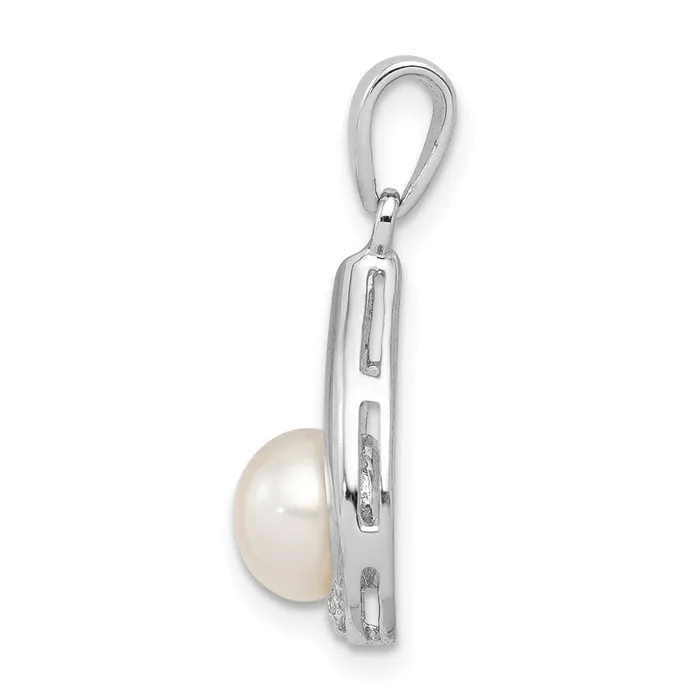 Sterling Silver Rhodium FW Cultured Pearl Diamond Pendant TreasureFineJewelers Necklaces