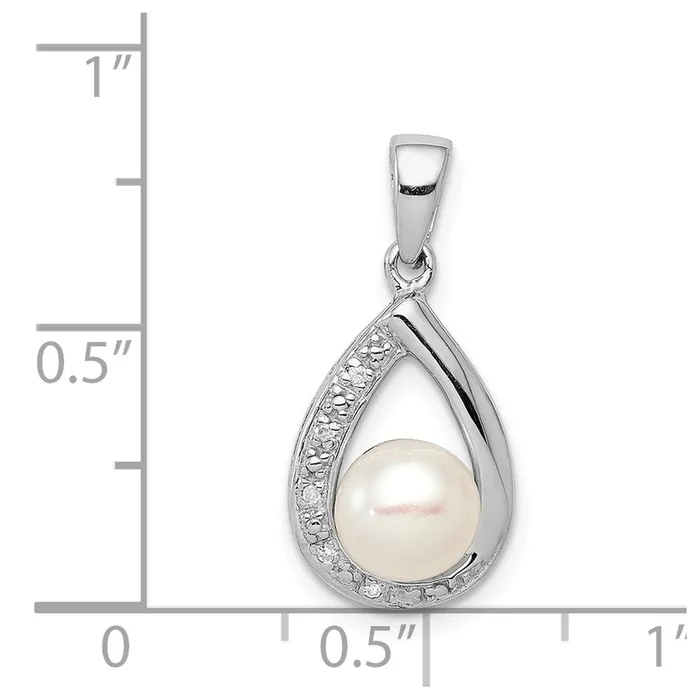 Sterling Silver Rhodium FW Cultured Pearl Diamond Pendant TreasureFineJewelers Necklaces