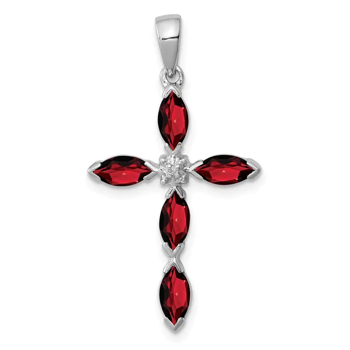 Sterling Silver Rhodium Garnet Diamond Cross Pendant TreasureFineJewelers Necklaces Sterling Silver Rhodium Garnet Diamond Cross Pendant TreasureFineJewelers Necklaces
