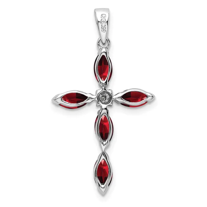 Sterling Silver Rhodium Garnet Diamond Cross Pendant TreasureFineJewelers Necklaces