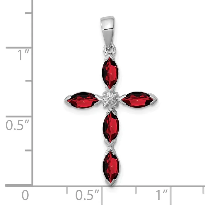 Sterling Silver Rhodium Garnet Diamond Cross Pendant TreasureFineJewelers Necklaces
