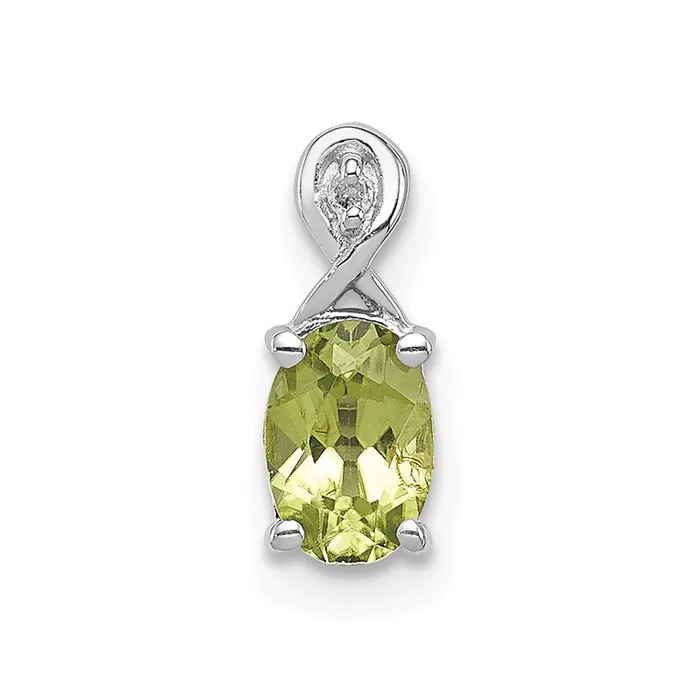 Sterling Silver Rhodium Plated Diamond and Peridot Oval Pendant TreasureFineJewelers Necklaces Sterling Silver Rhodium Plated Diamond and Peridot Oval Pendant TreasureFineJewelers Necklaces