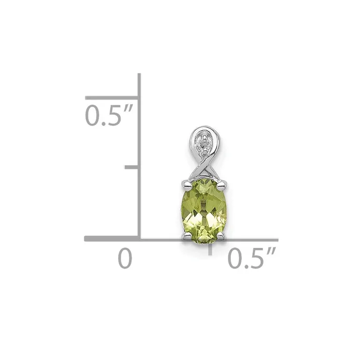 Sterling Silver Rhodium Plated Diamond and Peridot Oval Pendant TreasureFineJewelers Necklaces