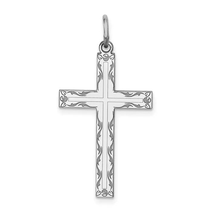 Sterling Silver Rhodiumplated Laser Designed Cross Pendant TreasureFineJewelers Necklaces Sterling Silver Rhodiumplated Laser Designed Cross Pendant TreasureFineJewelers Necklaces