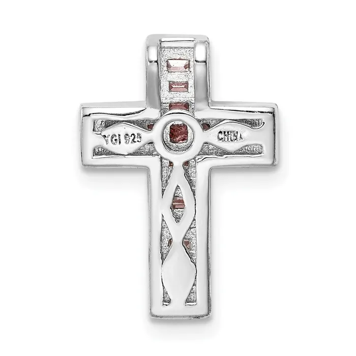 Sterling Silver Rhodiumplated Pink White CZ Cross Chain Slide TreasureFineJewelers Necklaces