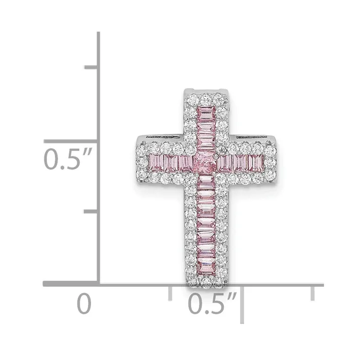 Sterling Silver Rhodiumplated Pink White CZ Cross Chain Slide TreasureFineJewelers Necklaces