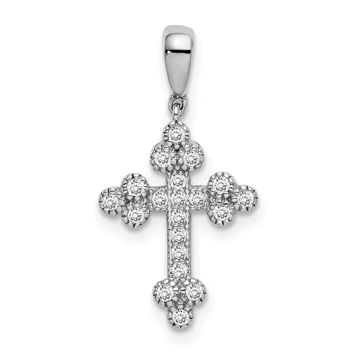 Sterling Silver Rhodiumplated Polished CZ Budded Cross Pendant TreasureFineJewelers Necklaces Sterling Silver Rhodiumplated Polished CZ Budded Cross Pendant TreasureFineJewelers Necklaces