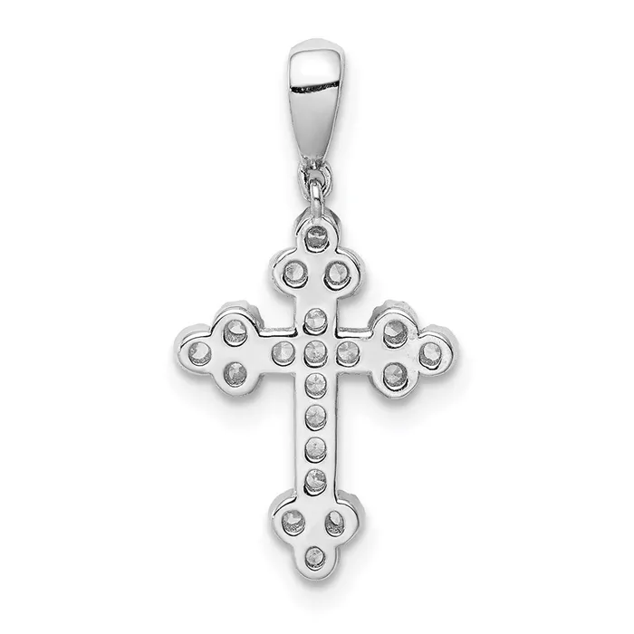 Sterling Silver Rhodiumplated Polished CZ Budded Cross Pendant TreasureFineJewelers Necklaces