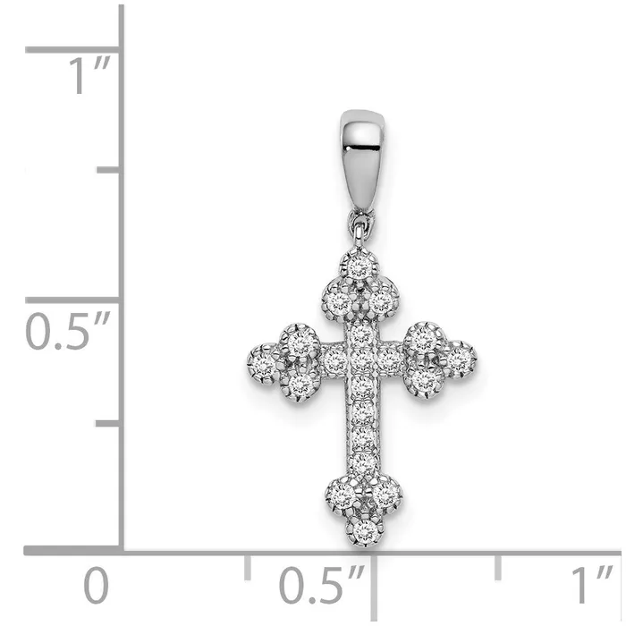Sterling Silver Rhodiumplated Polished CZ Budded Cross Pendant TreasureFineJewelers Necklaces