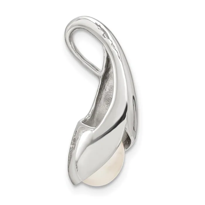 Sterling Silver wCZ 78mm FW Cultured Button Pearl Pendant TreasureFineJewelers Necklaces