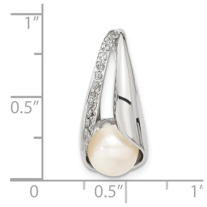 Sterling Silver wCZ 78mm FW Cultured Button Pearl Pendant TreasureFineJewelers Necklaces