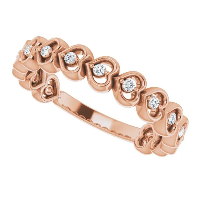 TreasureFineJeweler Rings 14K Rose 18 CTW Natural Diamond Accented Heart Anniversary Band