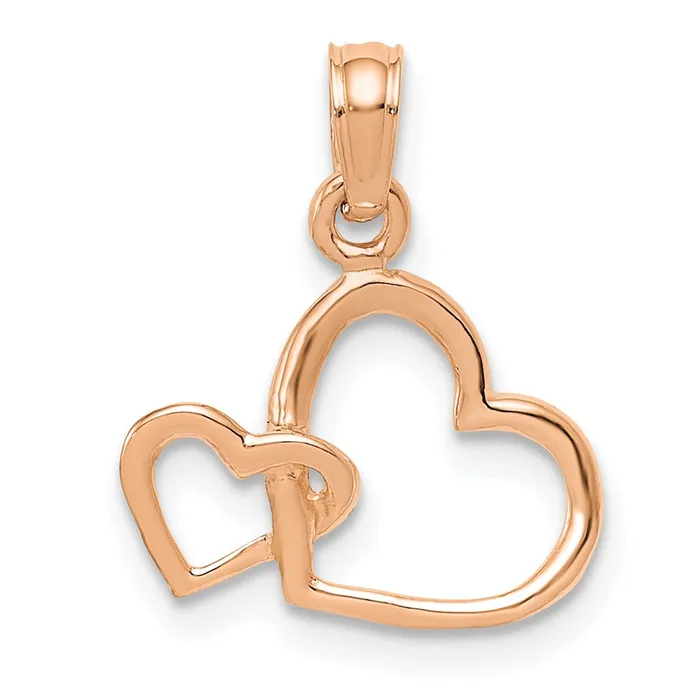 TreasureFineJewelers 10K Rose Gold Polished Intertwined Double Heart Pendant Necklaces TreasureFineJewelers 10K Rose Gold Polished Intertwined Double Heart Pendant Necklaces