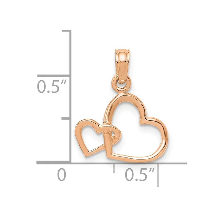 TreasureFineJewelers 10K Rose Gold Polished Intertwined Double Heart Pendant Necklaces