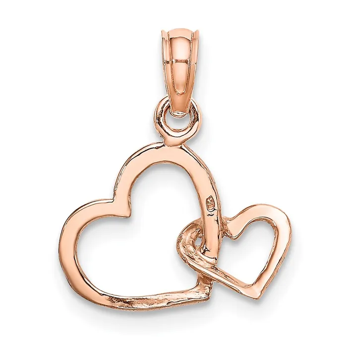 TreasureFineJewelers 10K Rose Gold Polished Intertwined Double Heart Pendant Necklaces