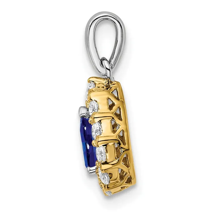TreasureFineJewelers 14k Twotone Pear Sapphire and Diamond Halo Pendant Rings