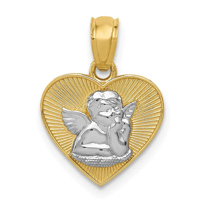 TreasureFineJewelers 14k wRhodium Polished Guardian Angel in Heart Pendant Necklaces TreasureFineJewelers 14k wRhodium Polished Guardian Angel in Heart Pendant Necklaces