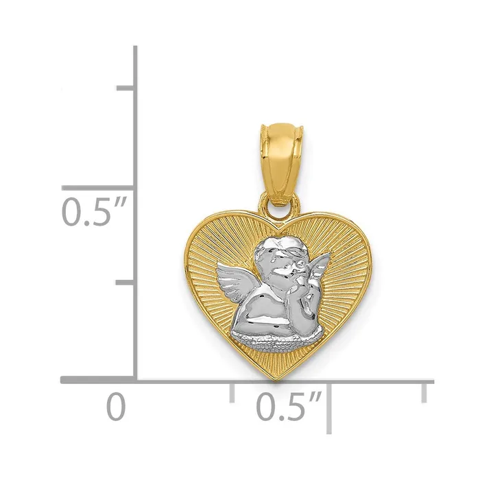 TreasureFineJewelers 14k wRhodium Polished Guardian Angel in Heart Pendant Necklaces