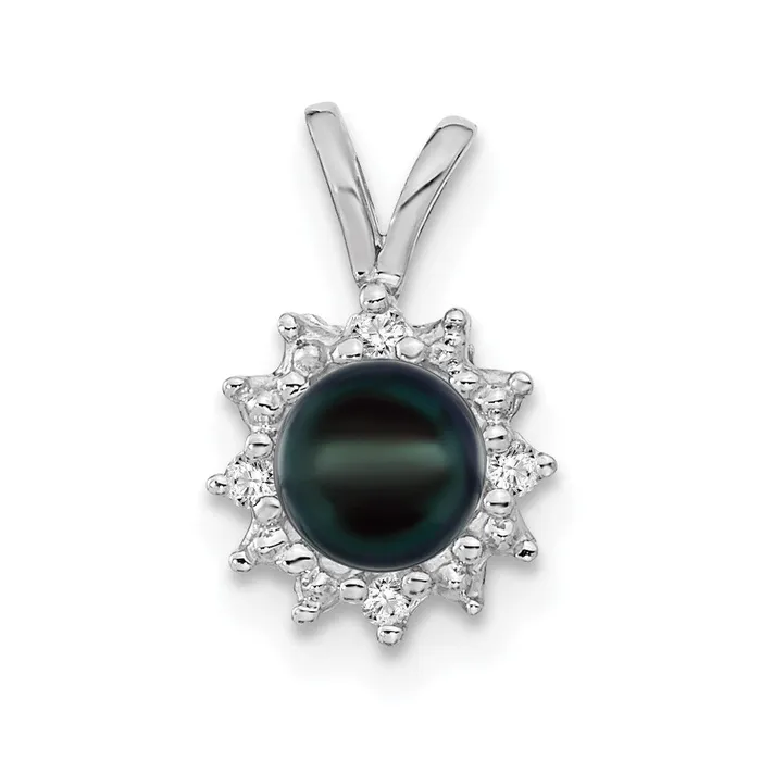 TreasureFineJewelers 14k White Gold 45mm Black FW Cultured Pearl AAA Diamond pendant Necklaces TreasureFineJewelers 14k White Gold 45mm Black FW Cultured Pearl AAA Diamond pendant Necklaces