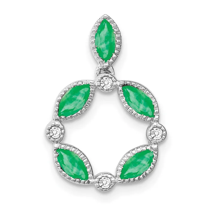 TreasureFineJewelers 14k White Gold Emerald and Diamond Pendant Necklaces TreasureFineJewelers 14k White Gold Emerald and Diamond Pendant Necklaces