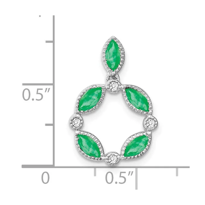 TreasureFineJewelers 14k White Gold Emerald and Diamond Pendant Necklaces