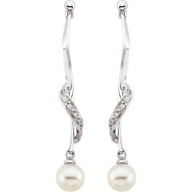 TreasureFineJewelers 14K White Gold Freshwater Cultured Pearl 07 CTW Diamond Earrings Earrings