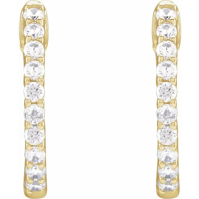 TreasureFineJewelers 14K Yellow Gold 12 CTW LabGrown Diamond InsideOutside Hinged 145 mm Hoop Earrings Earrings