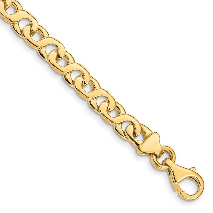 TreasureFineJewelers Bracelets 14K 8 inch 62mm Hand Polished Fancy Link with Fancy Lobster Clasp Bracelet