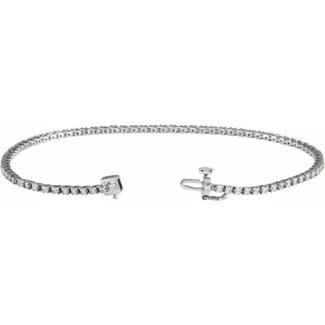 TreasureFineJewelers Bracelets 14K White Gold 1 CTW Natural Diamond Line 7 14 Bracelet