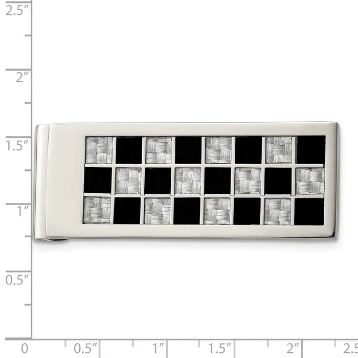 TreasureFineJewelers Bracelets Chisel Stainless Steel Polished Black and Grey Carbon Fiber Inlay Money Clip