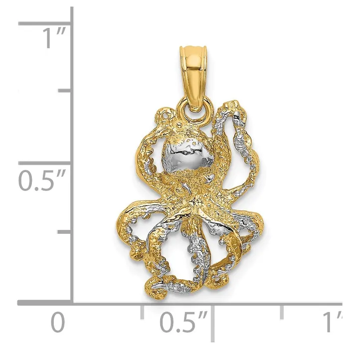 TreasureFineJewelers Charm Necklaces 14K with White Rhodium Textured Octopus Charm