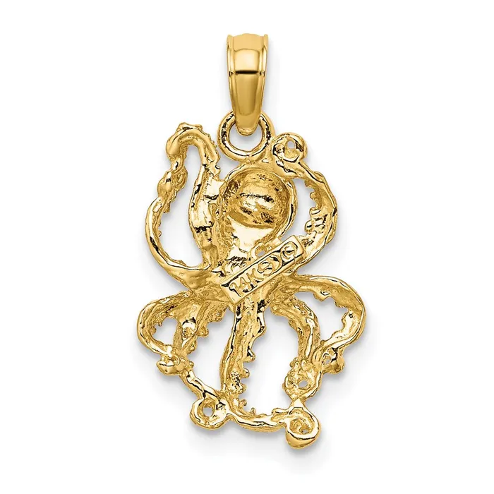 TreasureFineJewelers Charm Necklaces 14K with White Rhodium Textured Octopus Charm