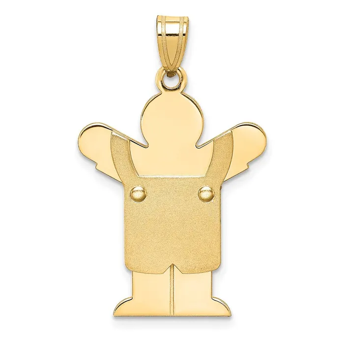 TreasureFineJewelers Charm Necklaces 14k Yellow Gold Solid Satin Engravable Boy wOveralls Charm