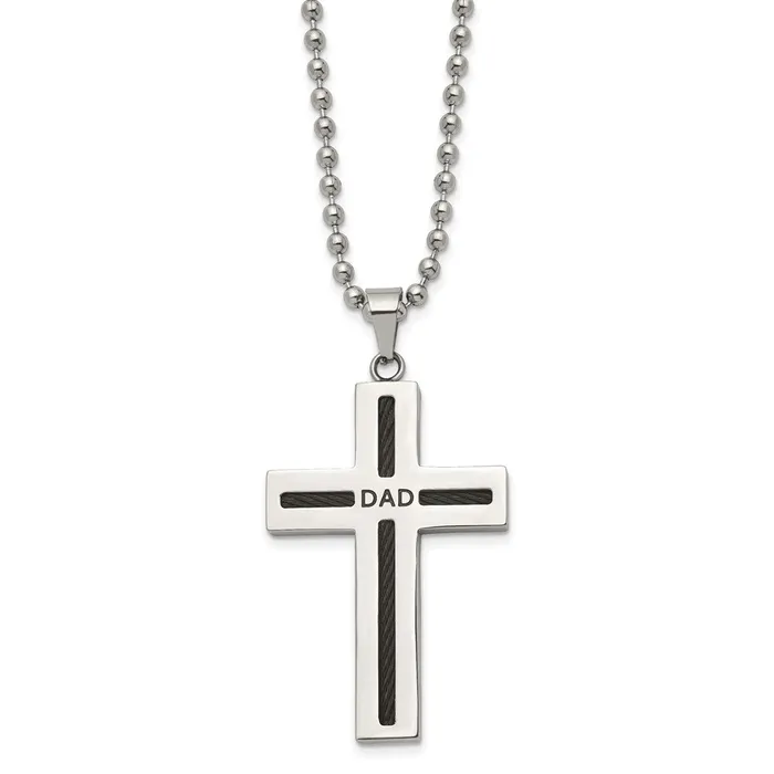 TreasureFineJewelers Chisel Stainless Steel Polished Black IPplated Cable DAD Cross Pendant on a 24 inch Ball Chain Necklace Necklaces TreasureFineJewelers Chisel Stainless Steel Polished Black IPplated Cable DAD Cross Pendant on a 24 inch Ball Chain Necklace Necklaces