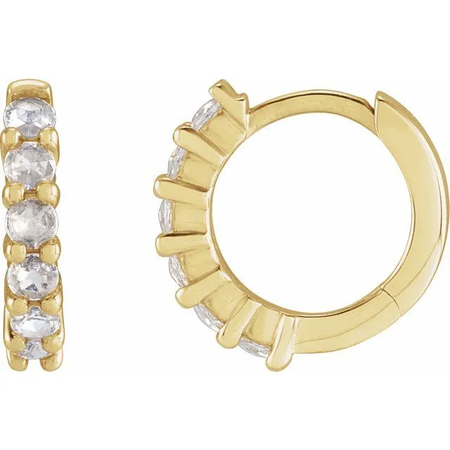 TreasureFineJewelers Earrings 14K Yellow Gold 122 mm 15 CTW Rose GoldCut Natural Diamond Huggie Hoop Earrings
