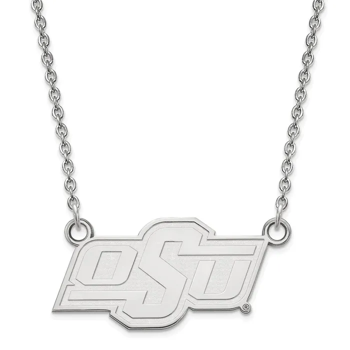 TreasureFineJewelers Necklaces 10k White Gold Oklahoma State University OSU Small Pendant 18 inch Necklace TreasureFineJewelers Necklaces 10k White Gold Oklahoma State University OSU Small Pendant 18 inch Necklace