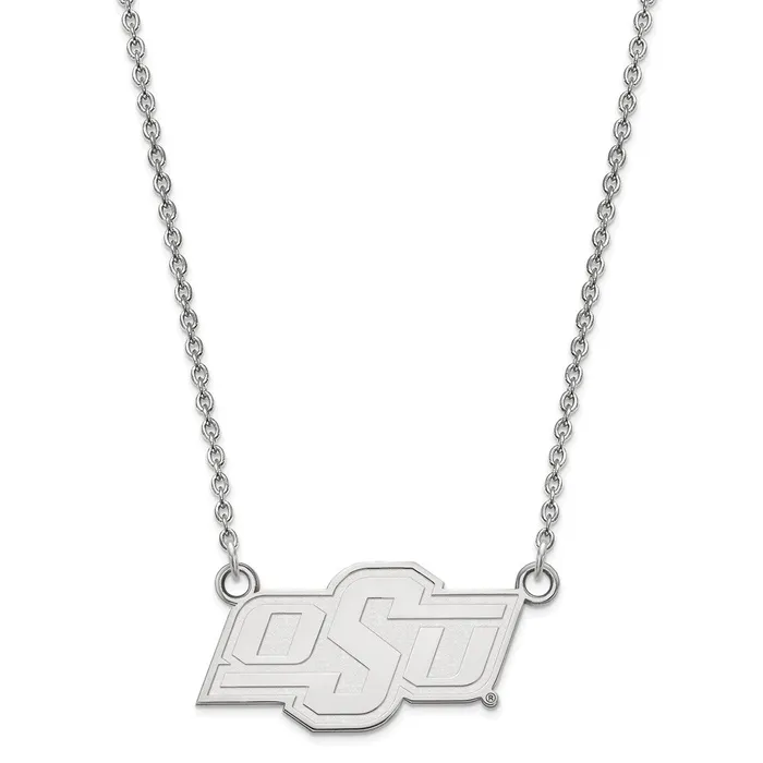 TreasureFineJewelers Necklaces 10k White Gold Oklahoma State University OSU Small Pendant 18 inch Necklace