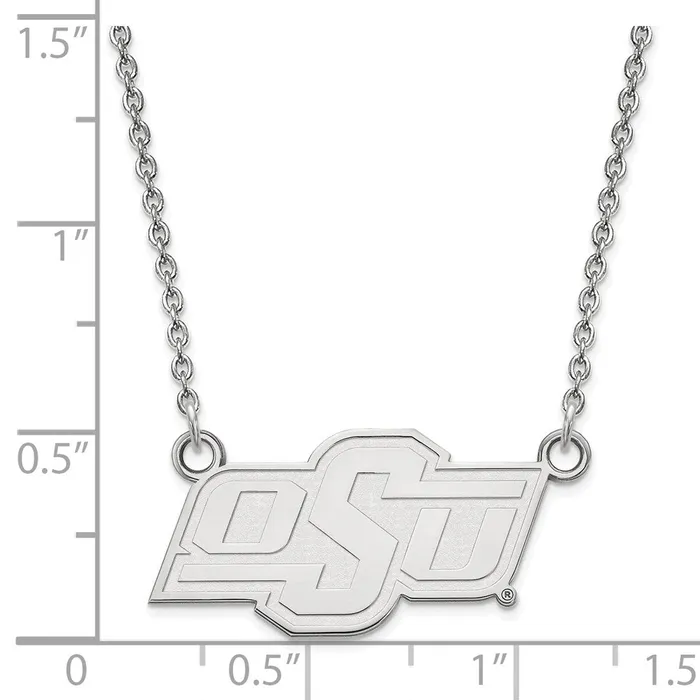 TreasureFineJewelers Necklaces 10k White Gold Oklahoma State University OSU Small Pendant 18 inch Necklace