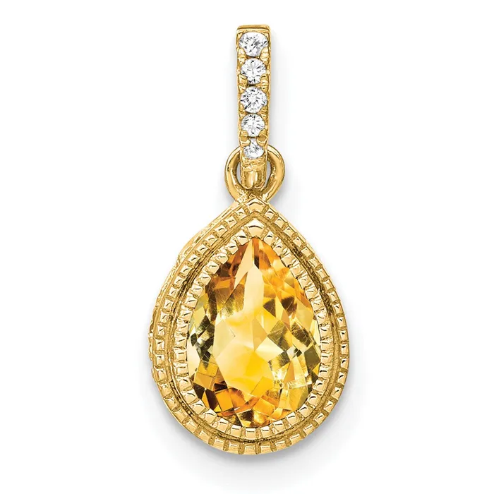 TreasureFineJewelers Necklaces 14k Pear Citrine and Diamond Pendant