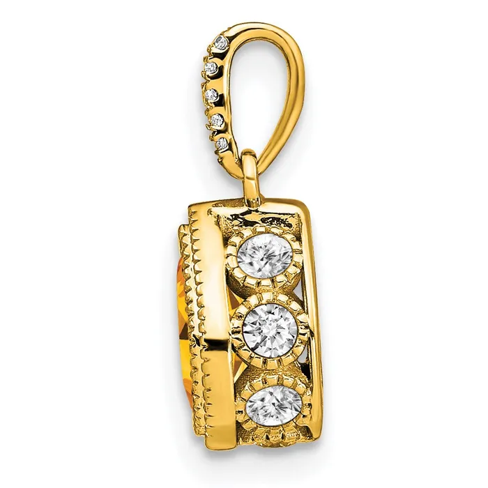 TreasureFineJewelers Necklaces 14k Pear Citrine and Diamond Pendant