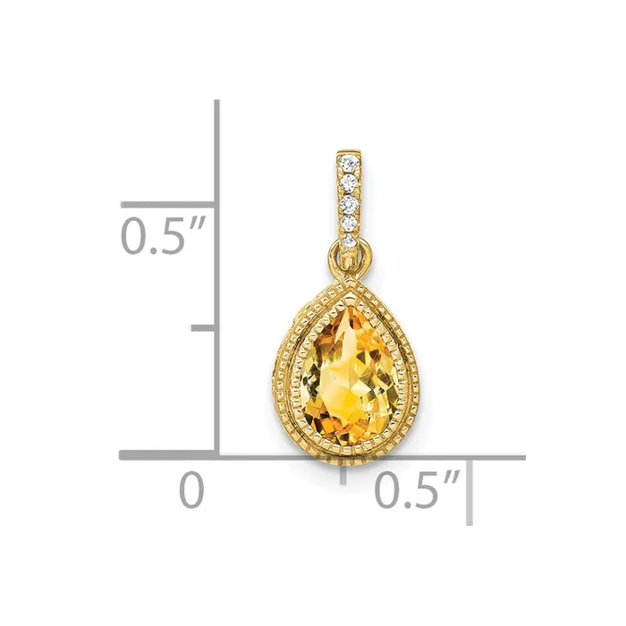 TreasureFineJewelers Necklaces 14k Pear Citrine and Diamond Pendant
