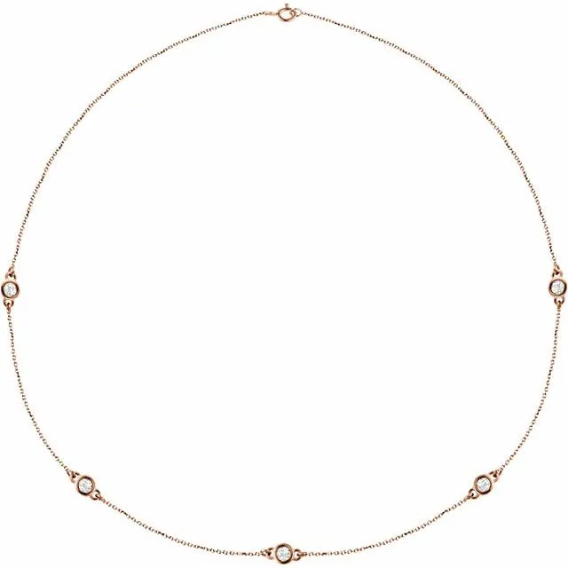 TreasureFineJewelers Necklaces 14K Rose Gold 1 CTW LabGrown Diamond 5Station 18 Necklace