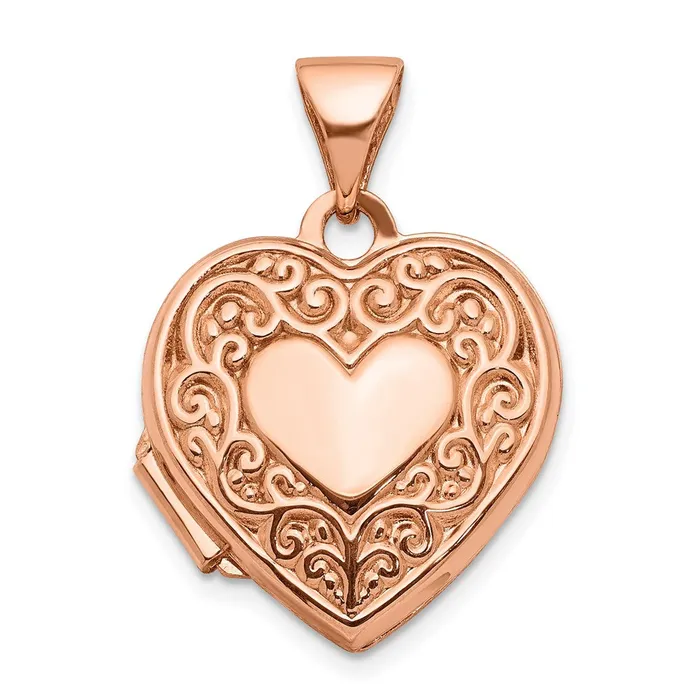 TreasureFineJewelers Necklaces 14k Rose Gold 15mm Scroll Heart Locket