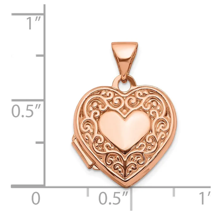 TreasureFineJewelers Necklaces 14k Rose Gold 15mm Scroll Heart Locket