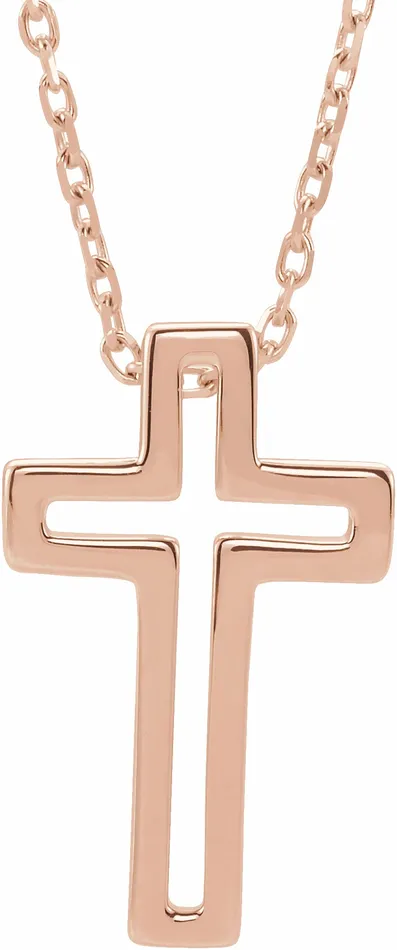 TreasureFineJewelers Necklaces 14K Rose Gold Open Cross 1618 Necklace